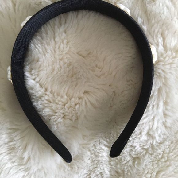 Black Velvet Pearl Heart Thick Headband- NWT - Picture 3 of 4